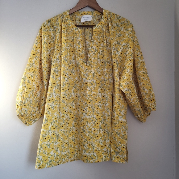 Hyacinth House Tuckernuck Yellow Poppies Cotton Blouse - Size Large - Picture 3 of 6